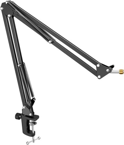 Mikrofon Kol Standı, Süspansiyon Bom Makas Mikrofon Standı, Ağır Hizmet Kelepçeli 3/8 inç ila 5/8 inç Adaptör, Seslendirme, Oyun, Kayıt, Stüdyo, Ev Ofis (CS1)