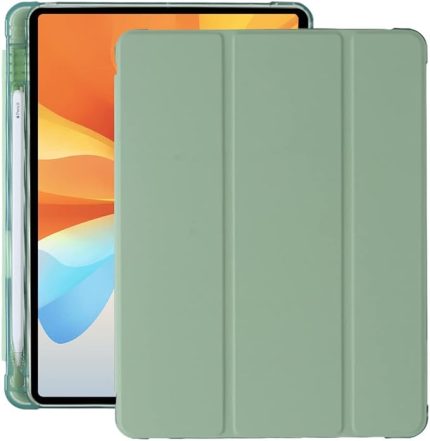 Amazon Marka - iPad 10,2 inç 9./8./7. Nesil (2021/2020/2019) için Kılıf - Poliüretan Deri Çanta Koruyucu Kılıf Şeffaf Arka Kapak ve Kalem Tutuculu, Otomatik Uyku/Uyanma, Matcha Yeşil