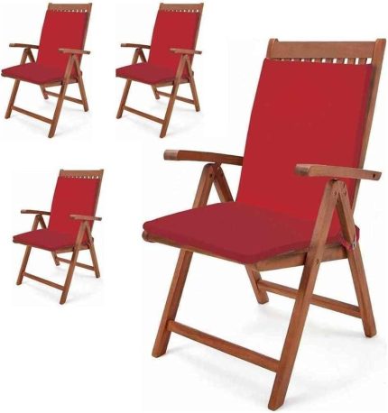 Bahçe Balkon Salon Kırmızı Sandalye Minderi (arkalıklı) 4 Lü