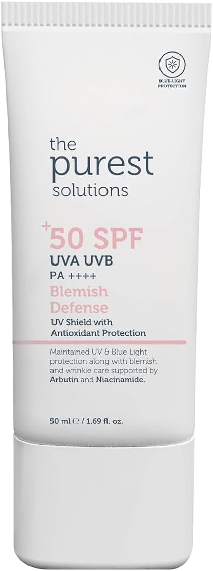 Purest Solutions Lekeli Ciltler İçin Antioksidan Destekli Güneş Kremi, 50+ SPF UVA/UVB Blemish Defense, Antioxidant Protection