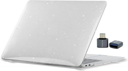 MacBook Air 13" M1 Kılıf – Simli Kristal Parlak Şeffaf Kapak, A2337 A2179 A1932 ile Uyumlu Touch ID'li Model, Sert İnce Dayanıklı Koruma, Çizilmeye Drabeye Karşı Tasarım Şeffaf
