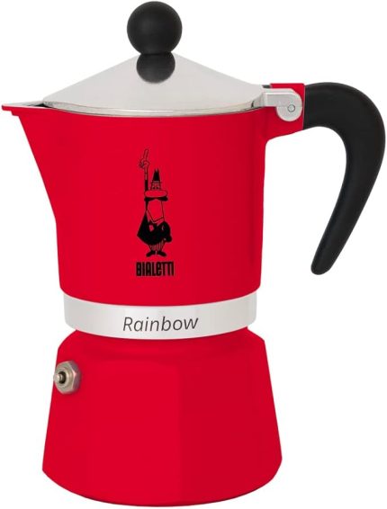 - Rainbow: 3 Cups Ocak Üstü Espresso Pişirici - 130ml - Kırmızı Renk - Alüminyum Gövde - Patentli Güvenlik Valfi - Tüm Ocak Türleri İçin Uygundur (İndüksiyon Hariç)