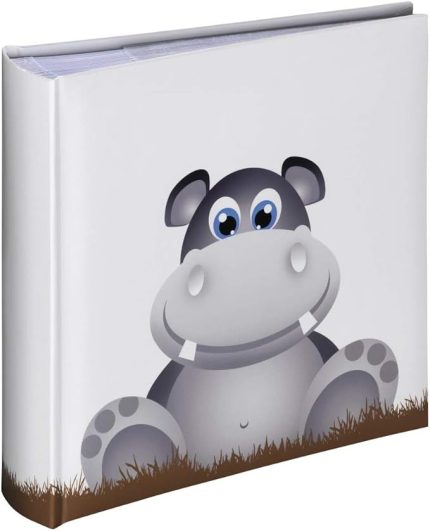 Çocuk albümü (100 sayfalı takma albümü, 10 x 15 formatında 200 fotoğraf koymak için fotoğraf albümü, su aygırı motifli bebek albümü) beyaz
