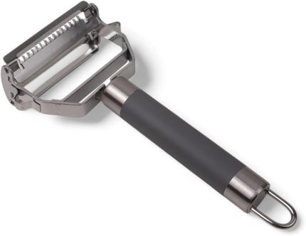 Paslanmaz Çelik Silikon Saplı Soyucu ve Jülyen Dilimleyici, 4 Yönlü Pratik Sebze Kesici, Çok Amaçlı Mutfak Dilimleyici