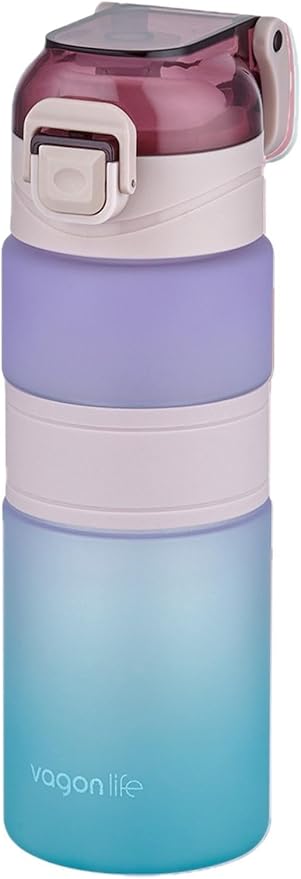 Çift Renk 600ml Kaydırmaz Silikon Gövde Rahat İçim-Pipetsiz- Motivasyon Su Matarası