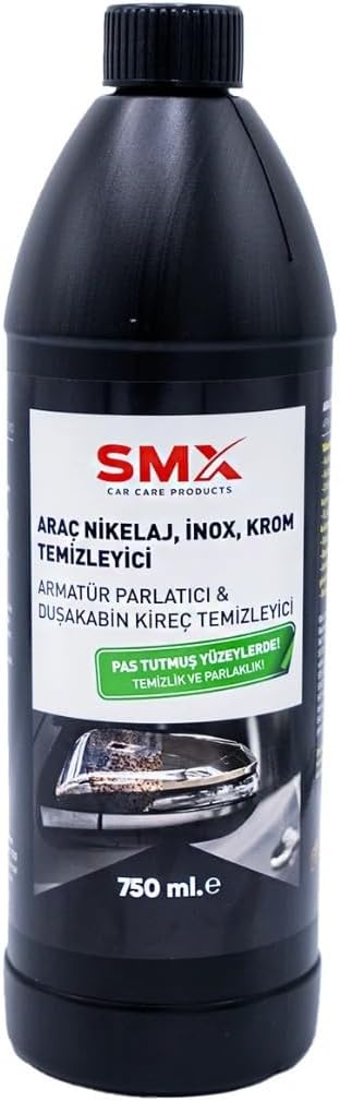 Araç İnox Krom ve Nikelaj Temizleyici-Armatür Parlatıcı,Duşakabin Kireç Temizleyici (750 ML)