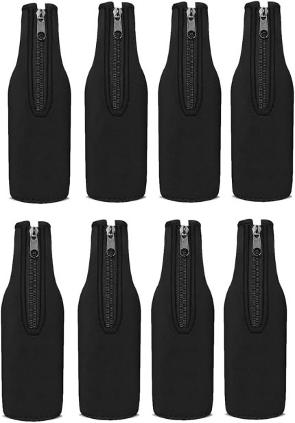 Bira Şişesi Soğutucu Kollu, Fermuarlı Neopren Yalıtımlı Kılıf-Birayı Soğuk ve Elleri Sıcak Tutun, 12 oz 8 paket
