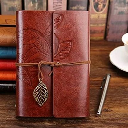 Desenli Kahverengi Deri Defter Dekoratif Hediyelik