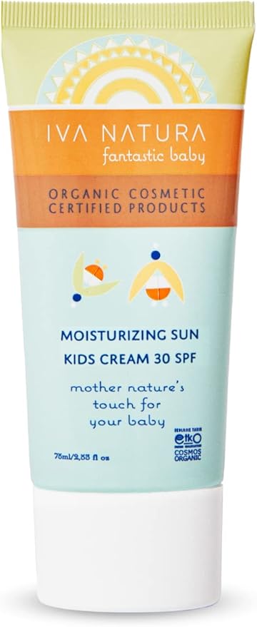 NATURA Organik Nemlendirici ve Koruyucu 30 SPF Çocuk Güneş Kremi 75 ML, Organik Sertifikalı,%99 Doğal,%100 Vegan, Parabensiz, Glutensiz, Nemlendiricili, UV Korumalı, Mineralli