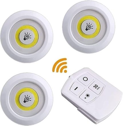 Home Kablosuz Uzaktan Kumandalı LED Spot Lamba – 3’lü Pilli Set, Dolap Altı Işık, Gece Lambası, Dolap İçi Aydınlatma, Kumanda Kontrollü Mini Spot Lamba (Piller Kutuya Dahil Değildir)