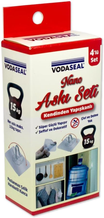 Nano Askı Seti, Kendinden Yapışkanlı, Süper Güçlü Yapıştırıcı, 15 kg Ağırlık Kapasiteli, 4'lü Set
