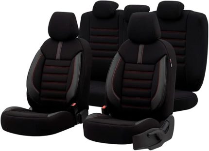 Design Ortopedik Ekstra Destekli Oto Koltuk Kılıfı Tam Set (Siyah-Kırmızı)