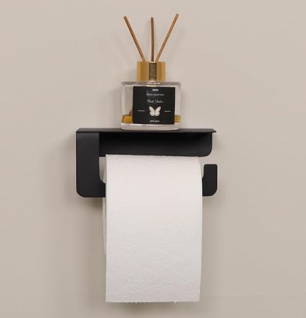Yapışkanlı ve Vidalı Mat Siyah Telefon Raflı Tuvalet Kağıtlığı Wc Kağıtlık Tuvalet Kağıdı Askısı