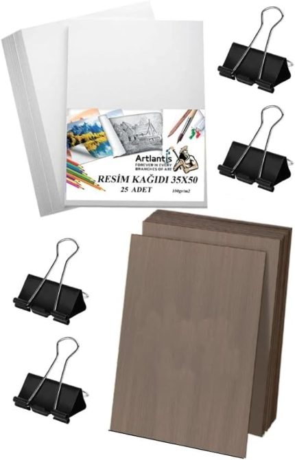 Karakalem Eskiz Çizim Seti Durolit Seti 35x50 cm Duralit 1 Adet 35x50 Resim Kağıdı 25 Adet Mandal Metal 4 Adet
