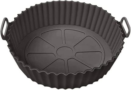 Kullanılabilir XL Airfryer Silikon Pişirme Kabı 23 Cm Bpa içermez Airfryer Pişirme Kağıdı, Yapışmaz Kolay Temizlenir, Büyük Boy Silikon Pişirme Kalıbı (SİYAH)