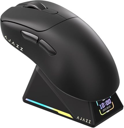 AJAZZ AJ-179 Apex 42000 DPI Manyetik Şarj İstasyonu-TFT Ekranlı Mouse-PAW 3950 Sensör-8K Dongle AJ179 (Siyah)