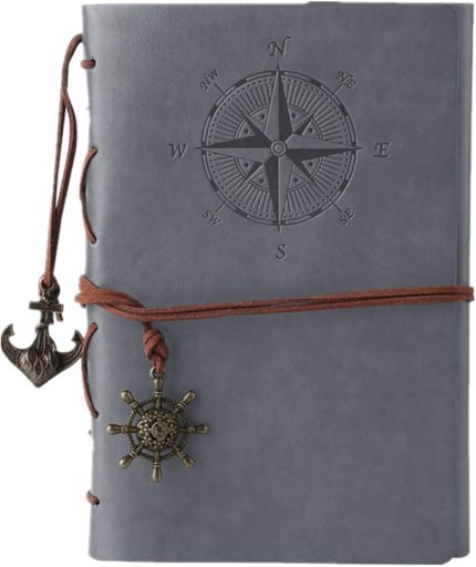 deri not defteri, klasik spiral not defteri, doldurulabilir günlük, eskiz defteri, astarsız seyahat günlükleri, kız ve erkek çocukları için yazı yazmak için (gri)