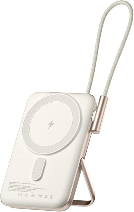 Magsafe Powerbank 10000mAh Standlı 20W Dahili Type-C Kablolu Taşınabilir Hızlı Şarj Cihazı Beyaz