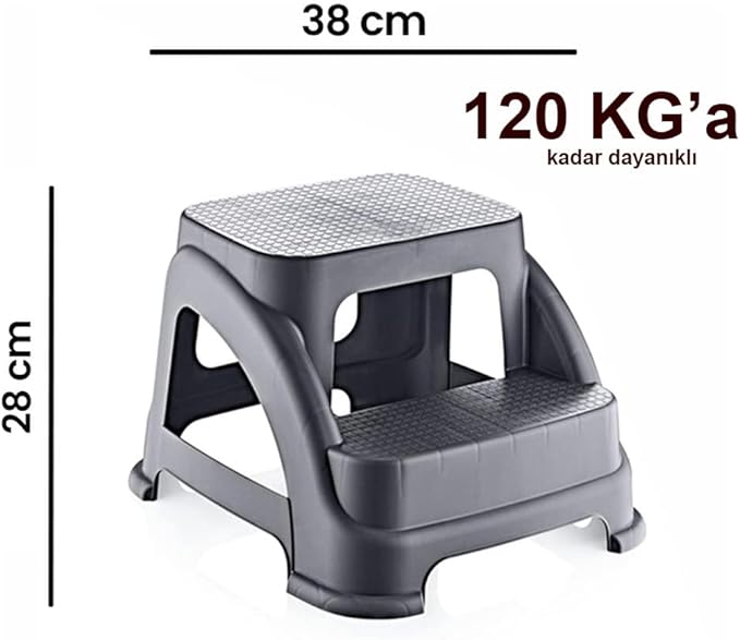 Basamaklı Kaymaz Tabure - 120 KG Taşıma Kapasiteli - Basamaklı Tabure - Sert Plastik (Antrasit) - Görsel 2