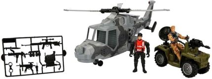 7076 SUN-JDN-HRO-Asker Set 1Araç 1Helikopter 2Figür 12 Parça Sesli Işıklı -