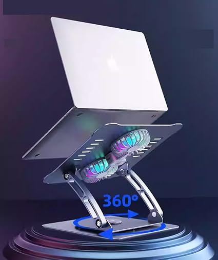 Laptop Standı 360 Derece Dönebilir Rgb Çift Fanlı Premium Serisi Notebook Tutucu Alüminyum Macbook Yükseltici 11-17 İnç - Görsel 4