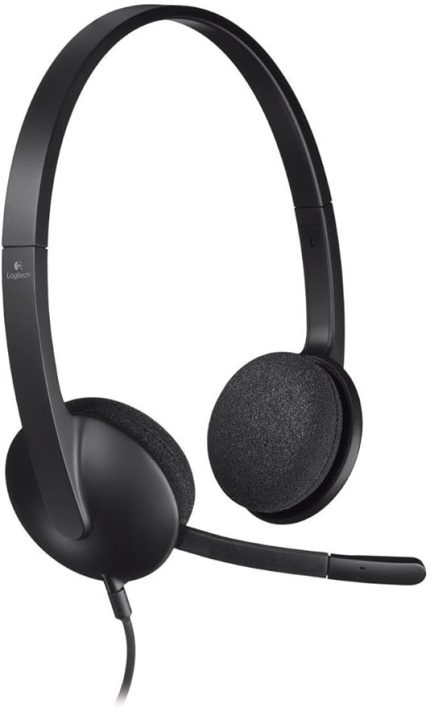 H340 Mikrofonlu Stereo Kulaklık, Gürültü Azaltmalı Ayarlanabilir Mikrofon, Döner Kulak Dolgusu, USB Bağlantısı, 1,8 m Kablo, PC/Mac/Laptop, Siyah