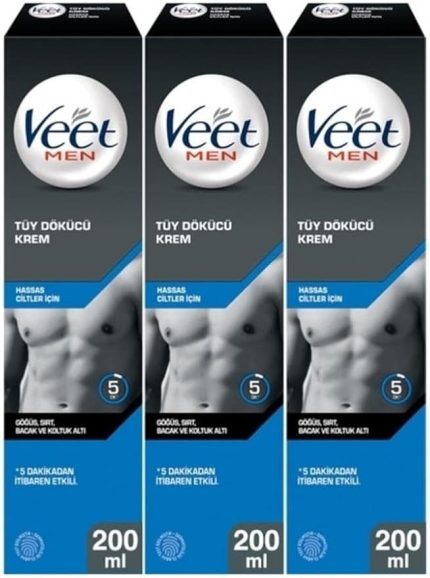 Men Erkeklere Özel Tüy Dökücü Krem Hassas Ciltler 600ml (200 ml x 3 Adet)