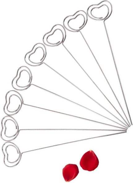 50 x gümüş kendin yap metal yuvarlak teller, fotoğraf kartları, resimler, notlar, kağıt, notlar, ekran klipsi tutucu (kalp tarzı)