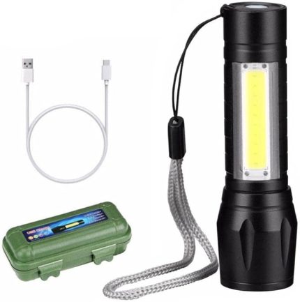 Güçlü Mini El Feneri - COB Ledli, USB Şarjlı, Kutulu