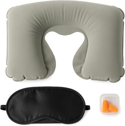 Konfor Seti – Şişme Boyun Yastığı, Göz Bandı ve Kulak Tıkacı 3'lü Kit