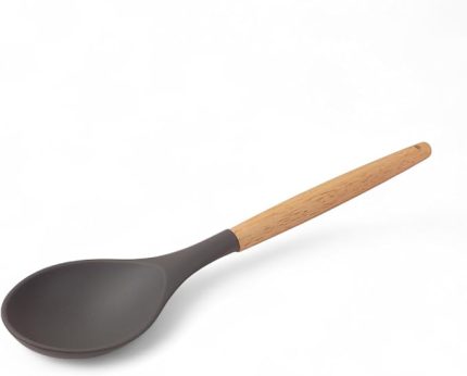 Bambu Saplı Silikon Servis Kaşığı, Bambu Uzun Silikon Servi Kaşığı 27cm 3 Renk Seçenekli (SİYAH)