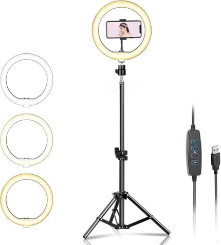 10 inch Youtuber LED Işıklı Halka Telefon Tutuculu 10 inch 26 cm Selfie/Yayıncı/Makyaj Işığı 210 cm Tripod F08