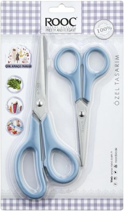 Premium Serisi Ergonomik Saplı Çelik Gıdaya Temasa Uygun 2'li Mutfak Makası, Mavi