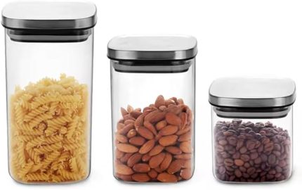 Home Kare Borosilikat Cam Sızdırmaz Vakumlu Erzak ve Bakliyat Saklama Kabı – Havadaki Termisil Kavanoz, Şeker, Un, Makarna, Çay, Kahve ve Kuru Gıdalar İçin İdeal (Metal Kapak, 900 Ml)