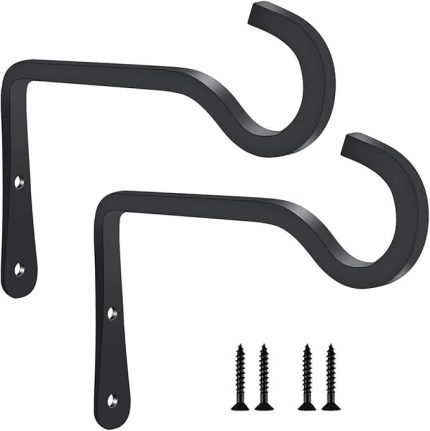 2 adet 15 x 10 cm, siyah metal duvar kancası, asma tutacaklar, iç ve dış mekanlar için bitki askısı, kuş yemi dağıtıcıları, bitki kapları, fenerler, rüzgar çanları için kanca