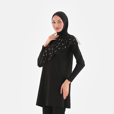 Kadın Siyah Tesettür Şal Bone – Boyun Kapalı. Lastikli ve Esnek Yapı | Yüzücü Bone | Deniz. Havuz. Spor ve Günlük Kullanım İçin Uygun - Görsel 3