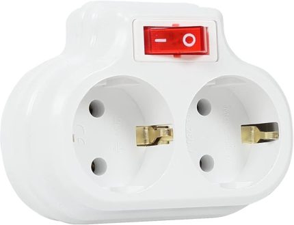 2'li Anahtarlı Golyat, İkili Topraklı Priz Çoklayıcı Fiş, Beyaz renk, 16A 250 Volt, Max 3600 Watt (Beyaz)