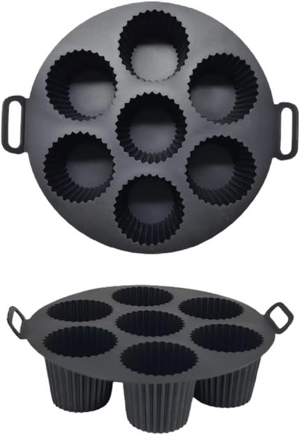 Silikon Kek Pişirme Kalıbı 7 Bölmeli, Silikon Cupcake Kek Pişirme Kabı Air Fryer Muffin Fırın Kalıbı (1 ADET SİYAH - 20 CM)