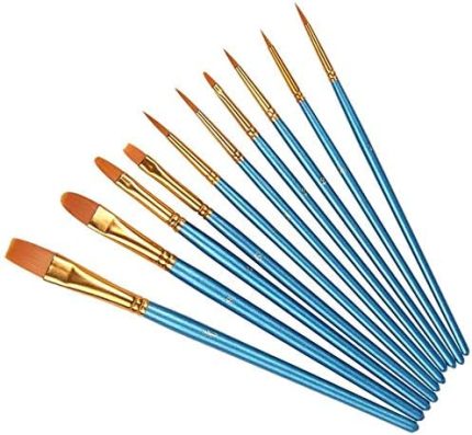 Sanatçı Fırçası Seti, 10'lu Paket Naylon Fırça, Resim, Akrilik, İnce Fırça, Sulu Boya ve Yüz Boyama, Kendin Yap El Sanatları İçin, Mavi