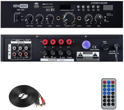 Merz HB-300 Stereo Mixer Amfi 4-8 Ohm 2 Çıkışlı 2x150W Anfi Bluetooth Usb