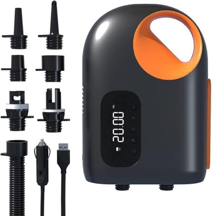Taşınabil Kürek d Pompası 20PSI Yüksek Basınçlı Elektrikli A Kompresör Pompası Işıkla Şişirme ve Söndürmeyi Destekler Şişme Bot Havuzu Sörf Tahtası için 6 Nozul Siyah ve Turuncu Kablolu