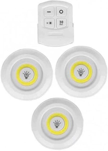 Uzaktan Kumandalı Pilli Led Spot Lamba Ampul 3'lü Set Yapışkanlı