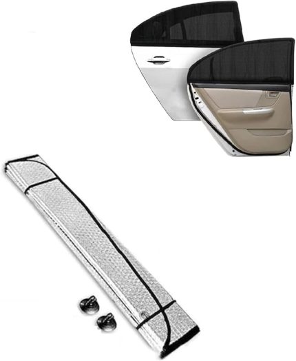 Ön Cam Balonlu Kalın Güneşlik (150x70 cm) + 2 Adet Arka Yan Cam Güneşlik Perde Sineklik Set