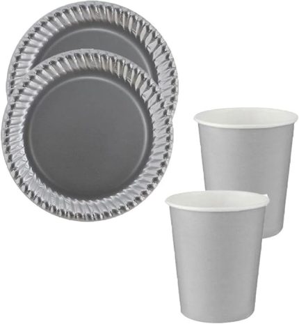 Winky Renkli Dayanıklı Kullan At 8 Er Adet 22 Cm Doğum Günü Partisi Silver Karton Tabak Bardak Set Gümüş