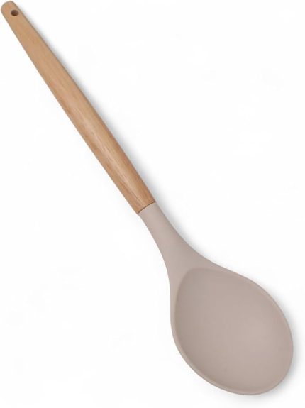 Bambu Saplı Silikon Servis Kaşığı, Bambu Uzun Silikon Servi Kaşığı 27cm 3 Renk Seçenekli (KREM)