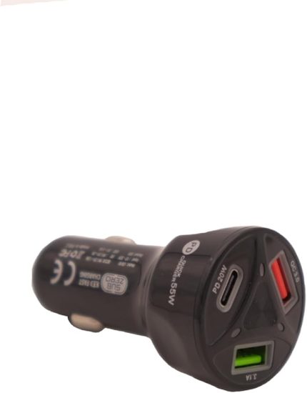 Çıkışlı, 2 USB,1 PD Hızlı Çakmaklık Şarj Seti, 55W, Type-c, Siyah