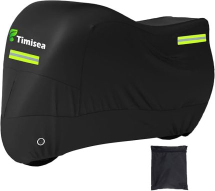 Motosiklet brandası, dış mekan, 420D Oxford kumaş, yansıtıcı şeritli motosiklet örtüsü, kemer tokası, motosiklet koruma kılıfı, su geçirmez ve kışa dayanıklı, siyah, dış mekan (265 x 105 x 133 cm)