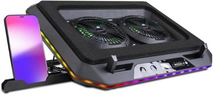 Gaming GT200 Laptop Soğutucu Notebook Stand, 3000 RPM,10 RGB ışık kontrolü, 15.6-17 inch, Hız kontrolü, 2 Büyük fan,Telefon standı, 1 TYPE-C Usb,1 USB