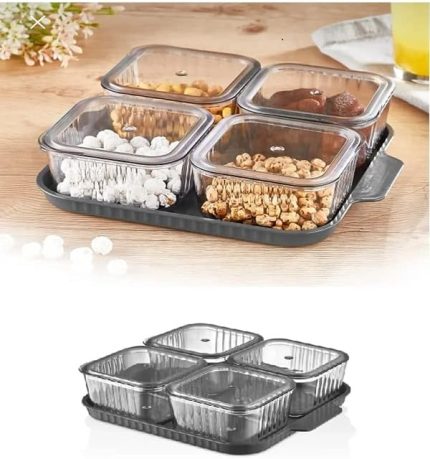 4 Bölmeli Kapaklı Kahvaltılık Seti Akrilik b