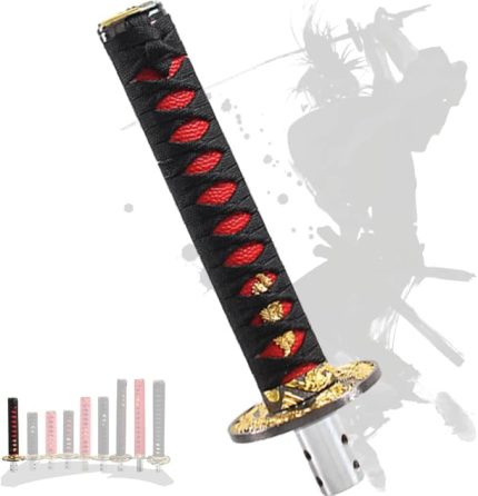 Samuray Sword Katana Manuel Stick AT MT Araç Evrensel Özel Shifter Kol Kafası, 4 çeşit adaptörlü (siyah ve kırmızı, 20 cm)